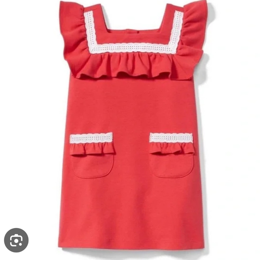 Janie & Jack Red Ruffled Dress with White Trim 18-24mo NEW WITH TAGS